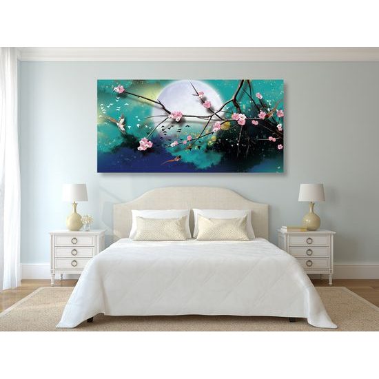 Obraz vtáčiky lietajúce za splnu mesiaca