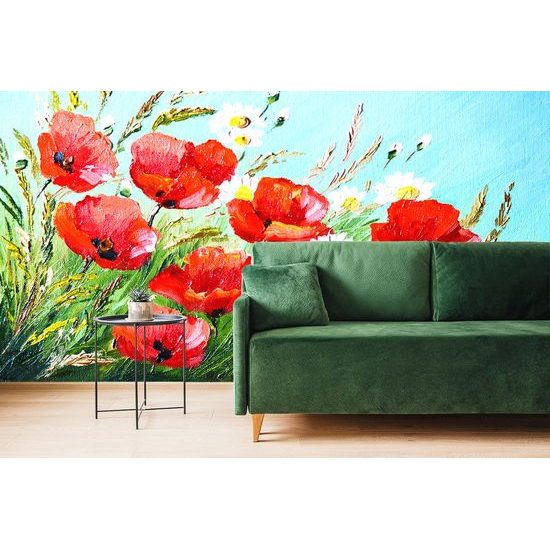 Nádherná samolepiaca tapeta maľba divých makov