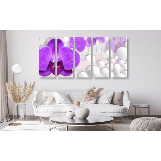 5-dielny obraz orchidea na elegantom pozadí