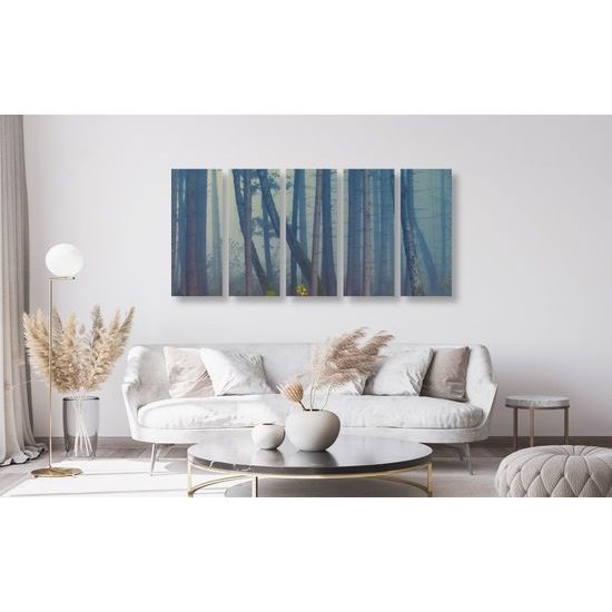 5-dielny obraz les zaliaty hmlou