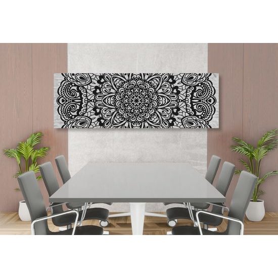 Obraz Mandala na telovom pozadí v čiernobielom prevedení