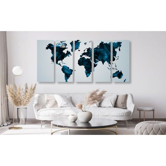 5-dielny obraz mapa sveta tovrená polygonmi