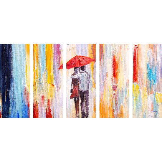 5-dielny obraz zamilovaný pár v daždi