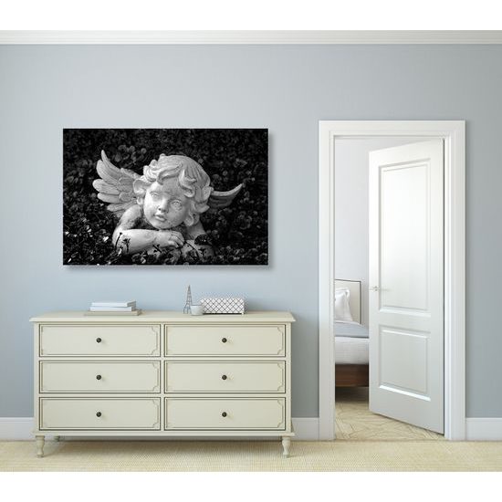 Obraz záhradný anjelik v čiernobielom prevedení