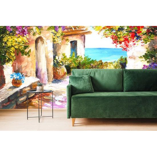 Krásna samolepiaca tapeta maľovaný domček pri mori