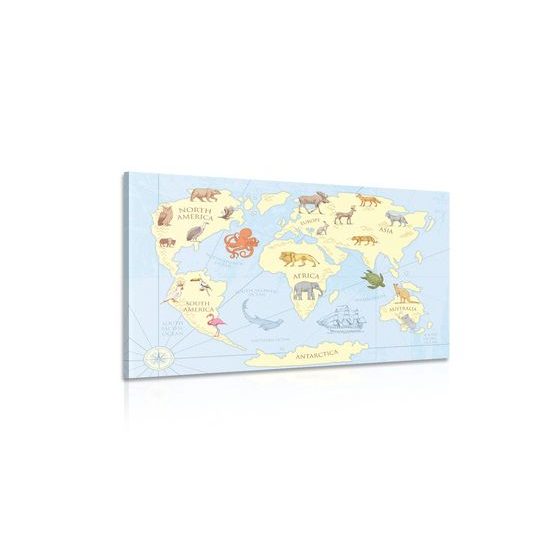 Obraz kreslená mapa sveta s zvieratami