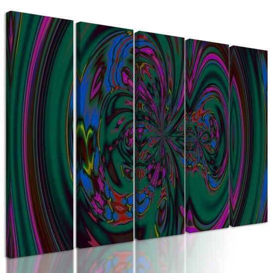 5-dielny obraz krásy abstraktných tvarov v zelenom prevedení