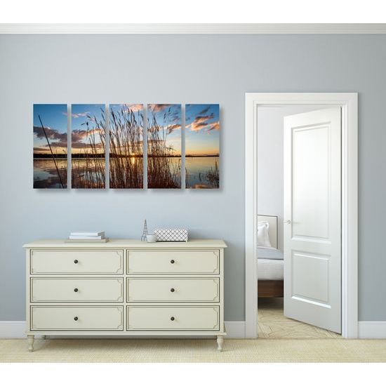 5-dielny obraz západ slnka za jazerom