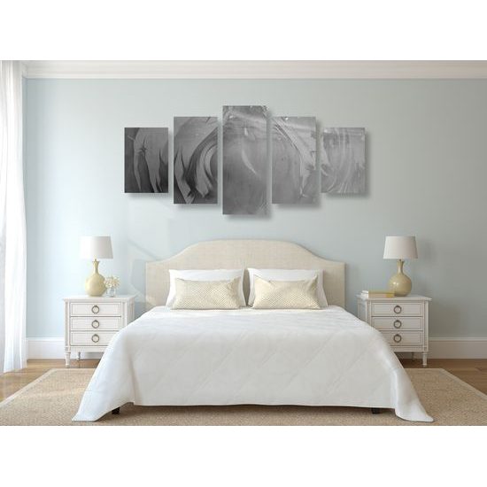 5-dielny obraz abstraktné znázornenie prírody v čiernobielom prevedení