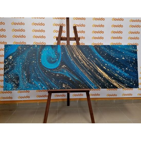 Obraz abstrakcia v petrolejovo zlatých farbách