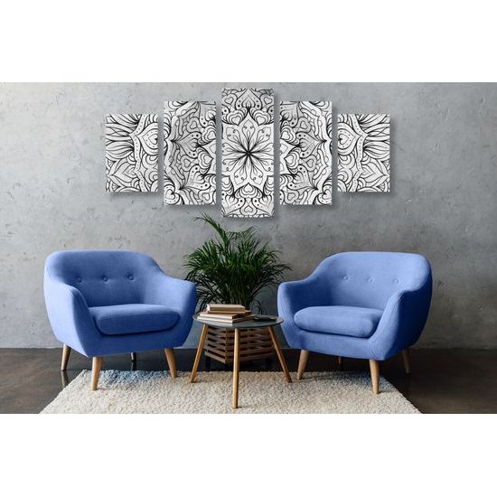 5-dielny obraz jemná abstrakcia kvetu v čiernobielom prevedení