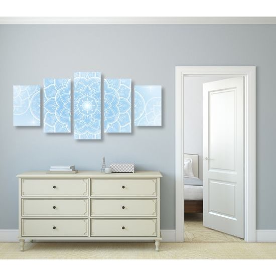 5-dielny obraz biely kvet Mandaly