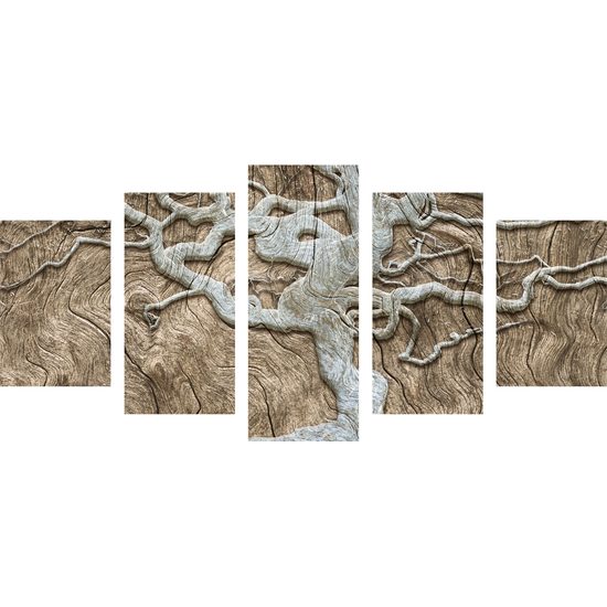 5-dielny obraz zaujímavý abstraktný strom na béžovom dreve