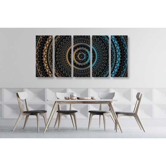 5-dielny obraz krásna modro zlatá Mandala