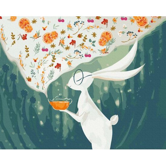 Maľovanie podľa čísiel pre deti zajac s voňavým čajom