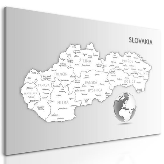 Obraz podrobná mapa Slovenska v čiernobielom prevedení