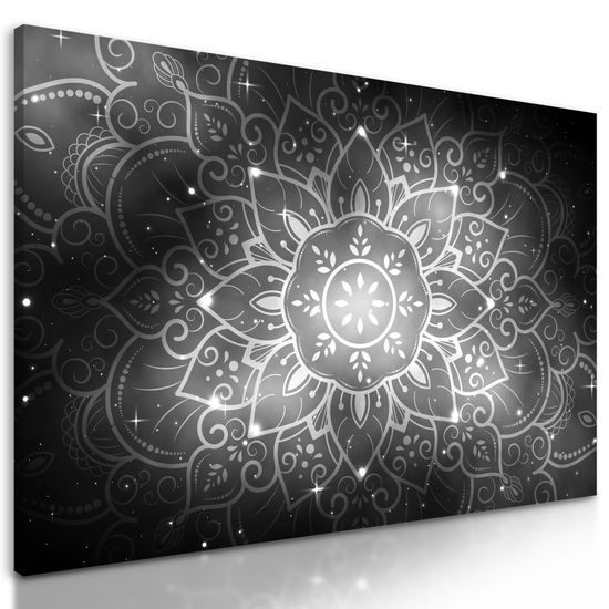 Obraz Mandala s vesmírnym pozadím v čiernobielom prevedení