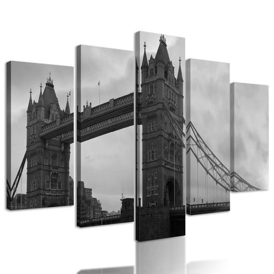 5-dielny obraz západ slnka nad kúzelným Londýnom v čiernobielom prevedení