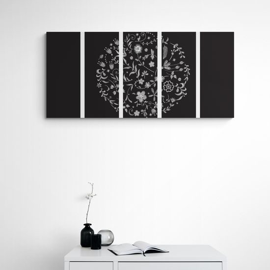 5-dielny obraz jemné kvety s folklórnym motívom