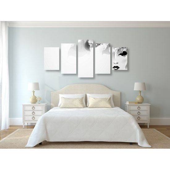 5-dielny obraz ženská nežnosť v čiernobielom prevedení