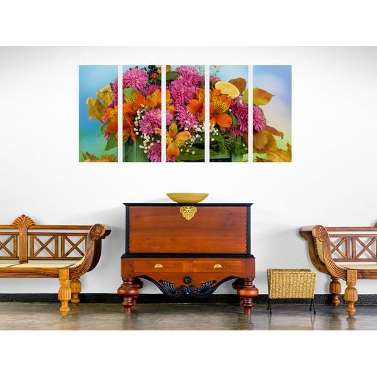 5-dielny obraz drevená debnička plná kvetov