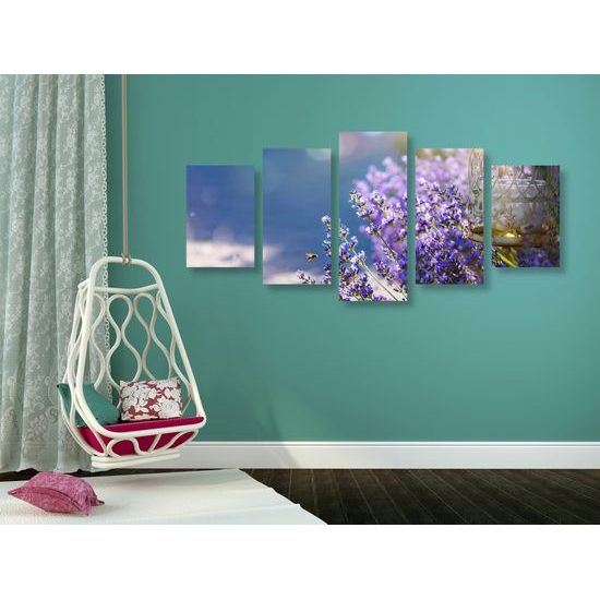 5-dielny obraz nádherné modro-fialové kvety levandule