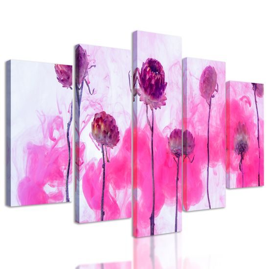 5-dielny obraz krásne kvety v ružovom dyme