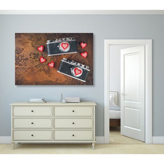 Obraz dva historické fotoaparáty so srdiečkami