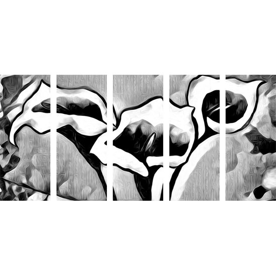 5-dielny obraz dychberúce etno kaly v čiernobielom prevedení