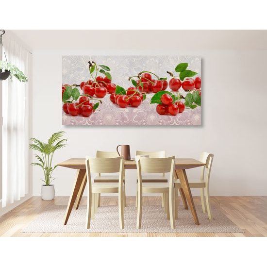 Obraz chutné čerešne na vintage textúre