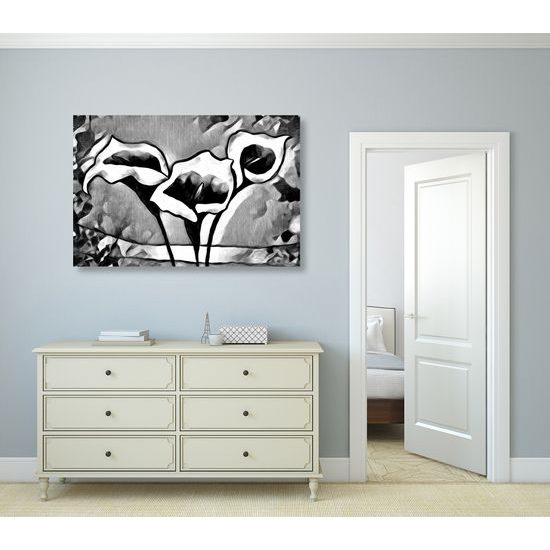 Obraz dychberúce etno kaly v čiernobielom prevedení