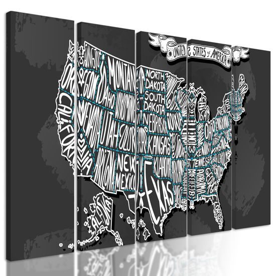 5-dielny obraz abstraktná mapa USA