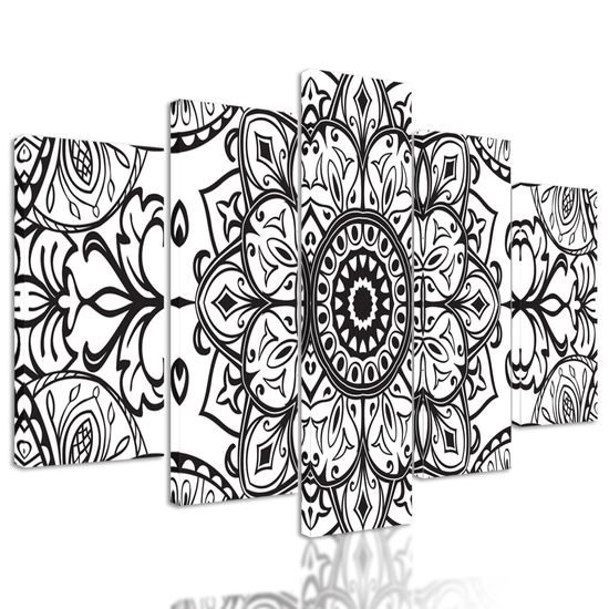 5-dielny obraz čiernobiela Mandala