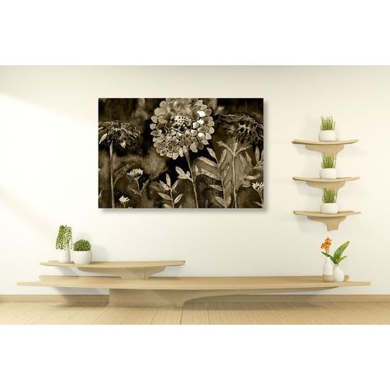 Obraz sépiova olejomaľba kvetov