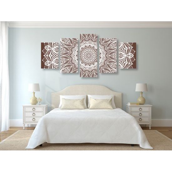 5-dielny obraz nekonečná Mandala v hnedom prevedení