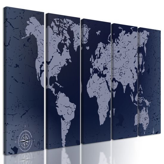 5-dielny obraz vintage mapa v modrom prevedení