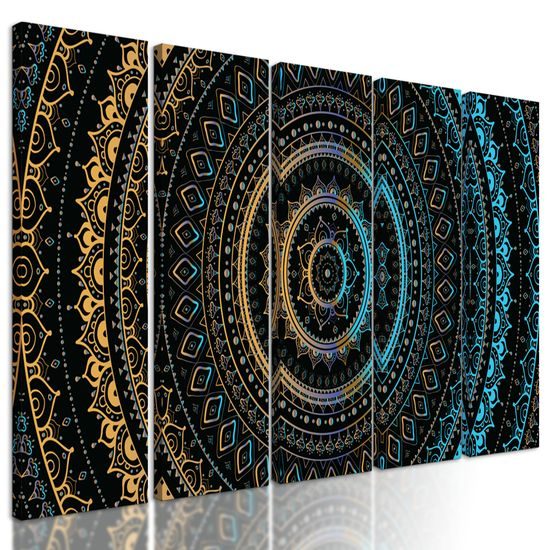 5-dielny obraz krásna modro zlatá Mandala