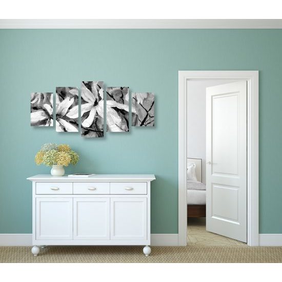 5-dielny obraz akvarelový javor v čiernobielom prevedení