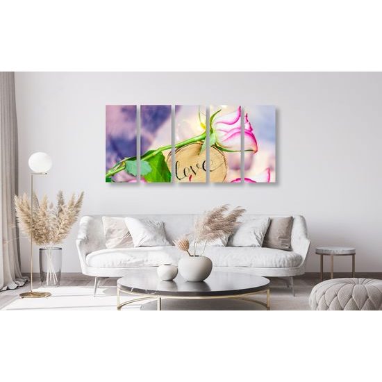 5-dielny obraz ruža a nápis Love