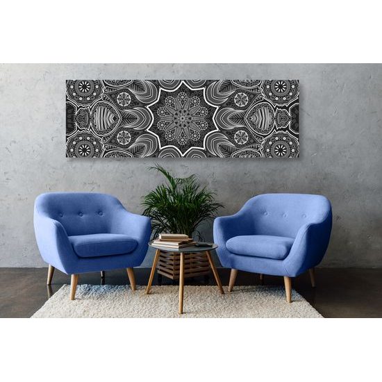 Obraz kvetinová Mandala v čiernobielom prevedení