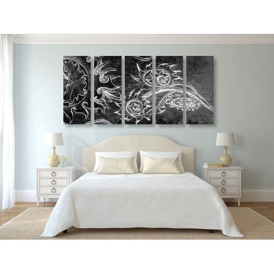 5-dielny obraz zaujímavá abstrakcia v čiernobielom prevedení