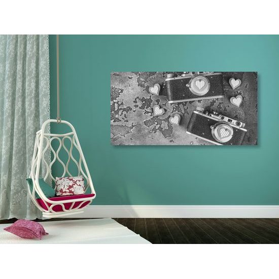 Obraz dva historické fotoaparáty v čiernobielom prevedení