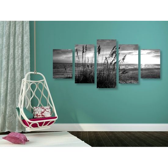 5-dielny obraz výhľad na oceán v čiernobielom prevedení