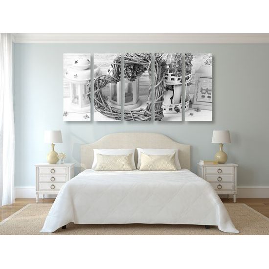 5-dielny obraz zátišie plné lásky v čiernobielom prevedení