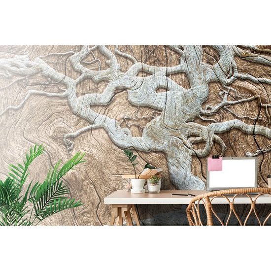 Tapeta abstraktný maľovaný strom v béžovom prevedení