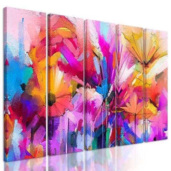 5-dielny obraz pestrofarebné abstraktné kvety