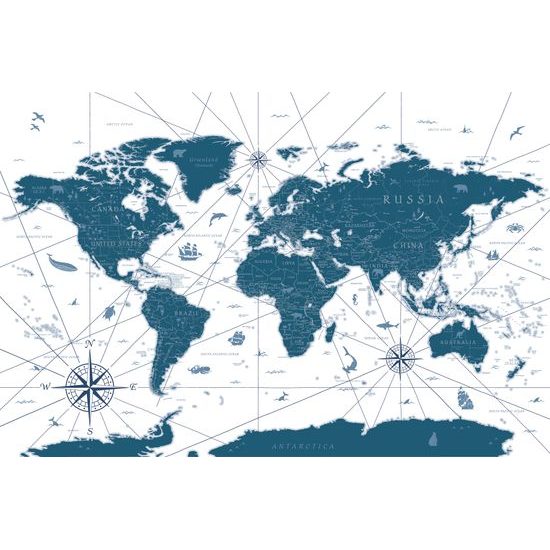Samolepiaca tapeta mapa sveta s historickým nádychom v modrom prevedení
