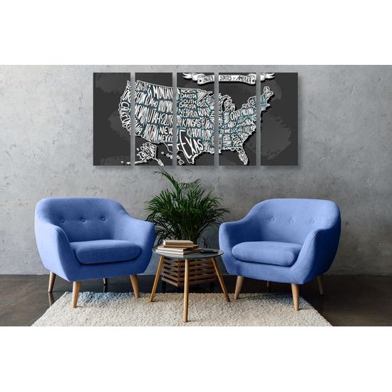 5-dielny obraz abstraktná mapa USA