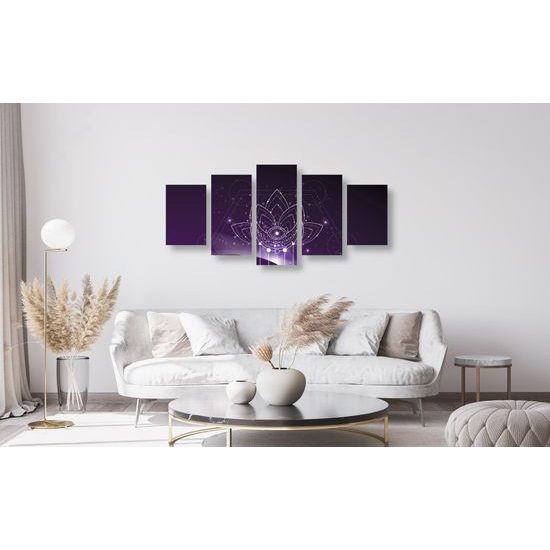 5-dielny obraz Feng Shui symbol na fialovom pozadí