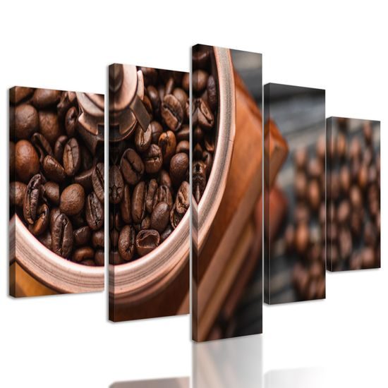 5-dielny obraz kvalitné zrnká kávy